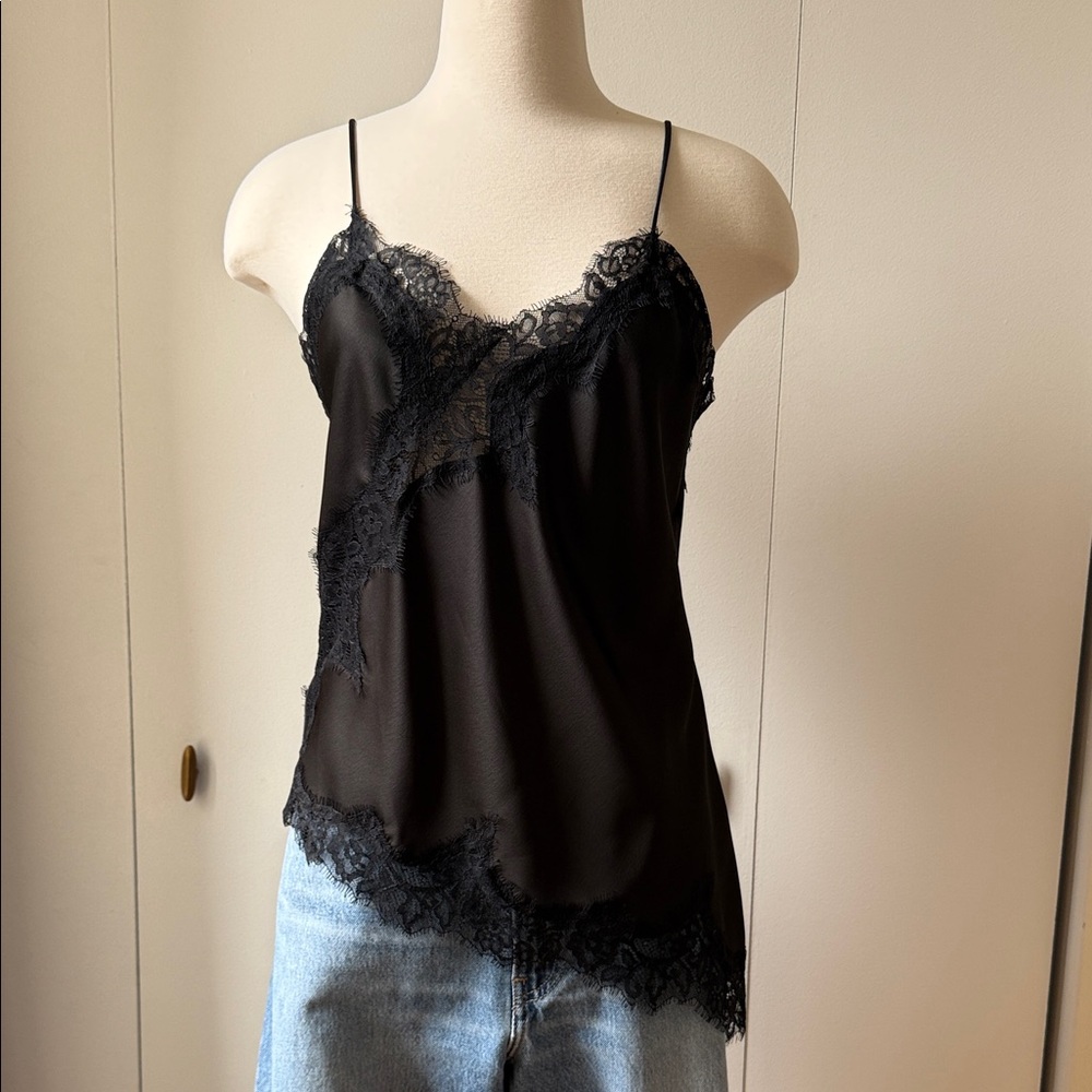 Zara Asymmetrical Black Lace Trim Cami Top